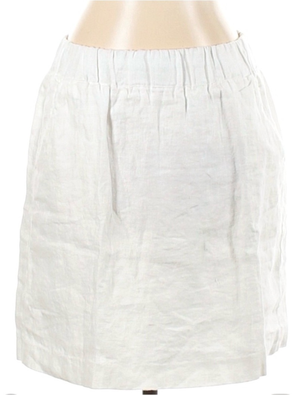 LOFT Cream Elastic Waist Linen Textured Skirt with Pockets
